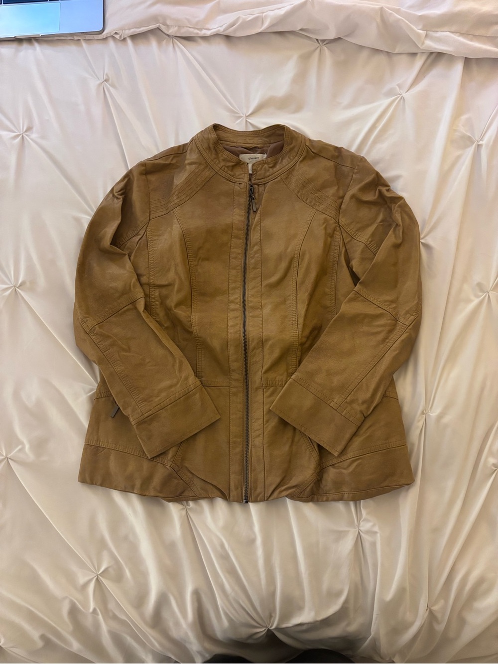 CJ Banks Tan Leather Zip-Front Jacket